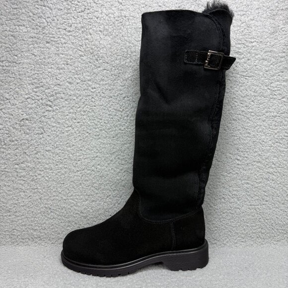 La Canadienne Boots Womens 6.5 Shoes Black Suede Tall Knee High Calf Shearling - Picture 2 of 12